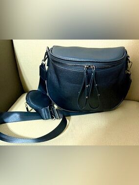 Women’s Black Faux Leather Crossbody Bum Bag with Adjustable Strap